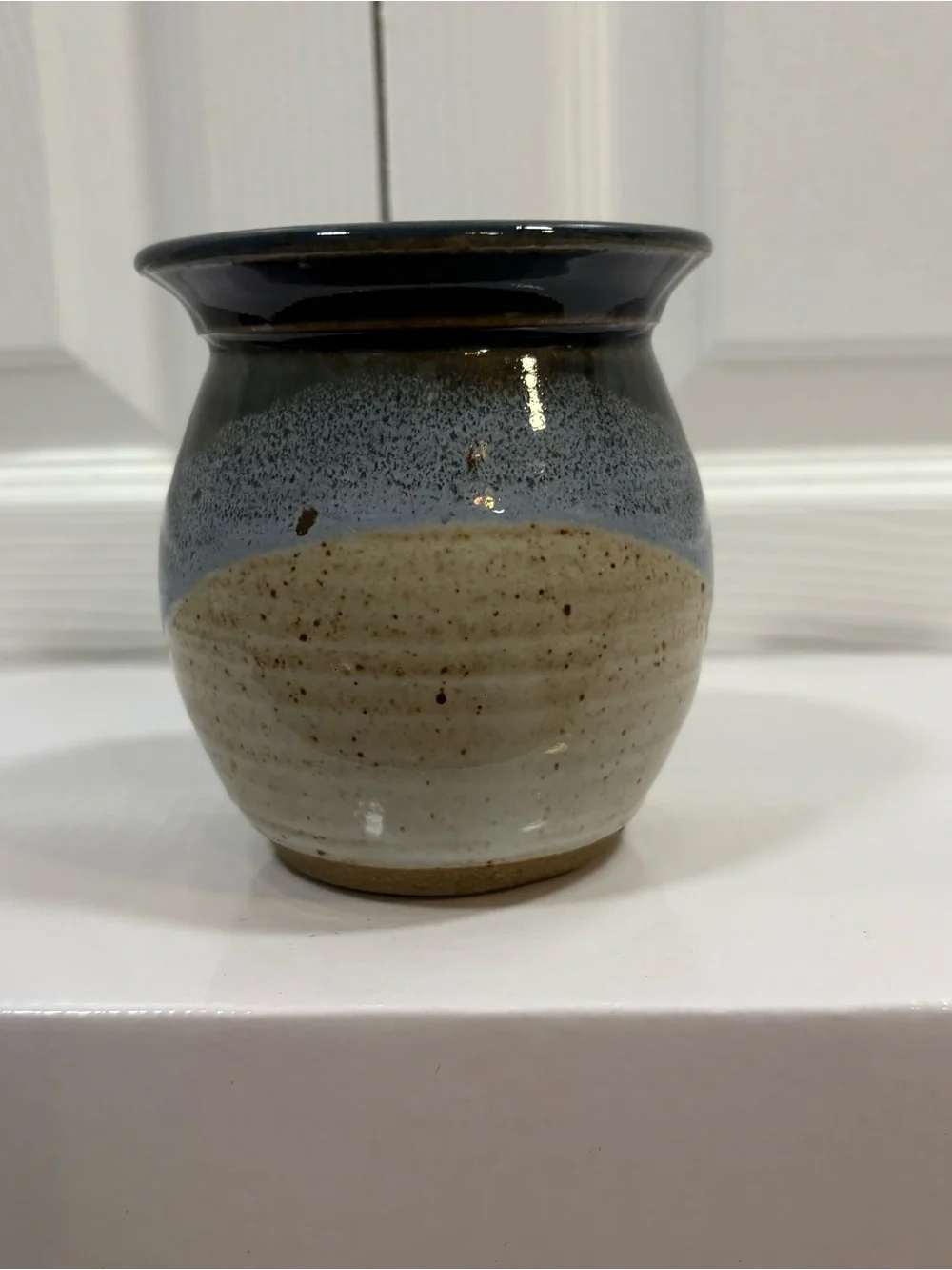 Funny Stoneware Vase Crock “Ashes of Problem Customers” Blue Pottery Decor